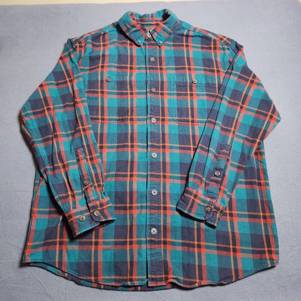 Duluth Trading Co Shirt Men L Relaxed Fit Plaid Long Sleeve Utility Button Front